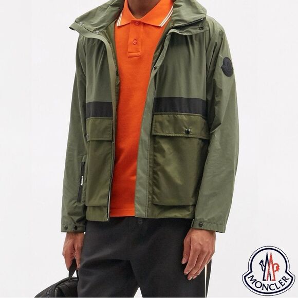 MONCLER **NWT** Carax Technical Hooded Windbreaker Jacket In Olive Green - Picture 1 of 15